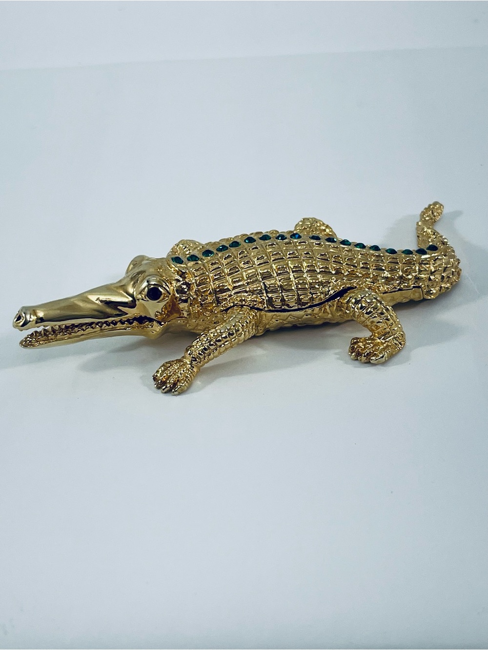 Gold & Gem Crocodile Figurine With  Secret Chamber Decorative Accent